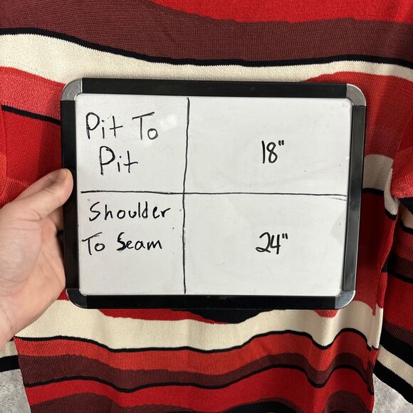 VINTAGE ST. JOHN Collection Top Womens Medium Red White Abstract Wool Blend - Picture 6 of 6